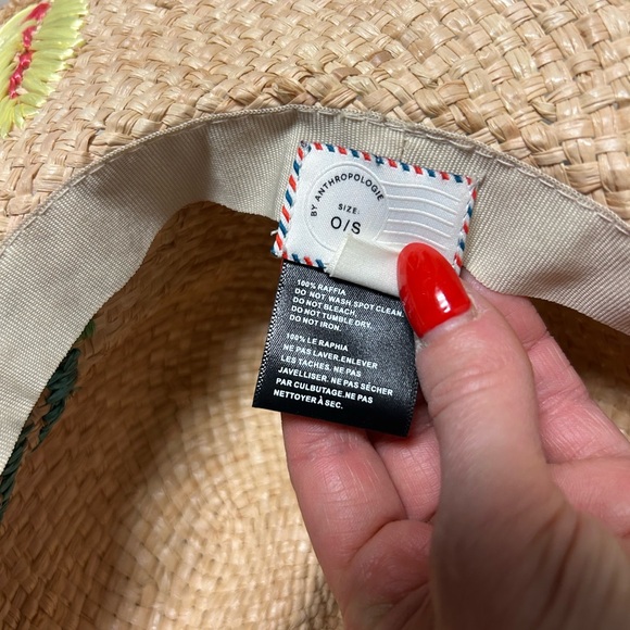 Anthropolgie Straw Hat Embroidered Sun Hat Mother Nature Floppy OS Resort Summer - Picture 7 of 10